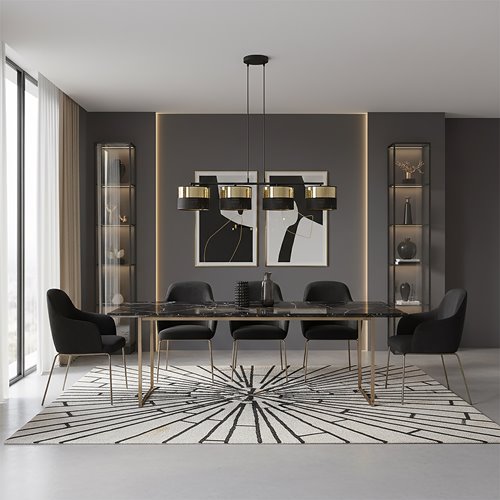 Lampa wisząca LUX 4 BL GOLD klasyczna, abażur, czarny, złoty