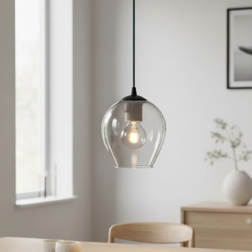 Lampa wisząca ISTAR 1 BL TRANSPARENT loft, klosz, czarna