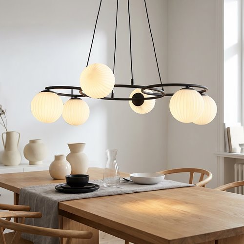 Lampa wisząca LIBRA 6 BL OPAL, design, klosz, biały, czarny