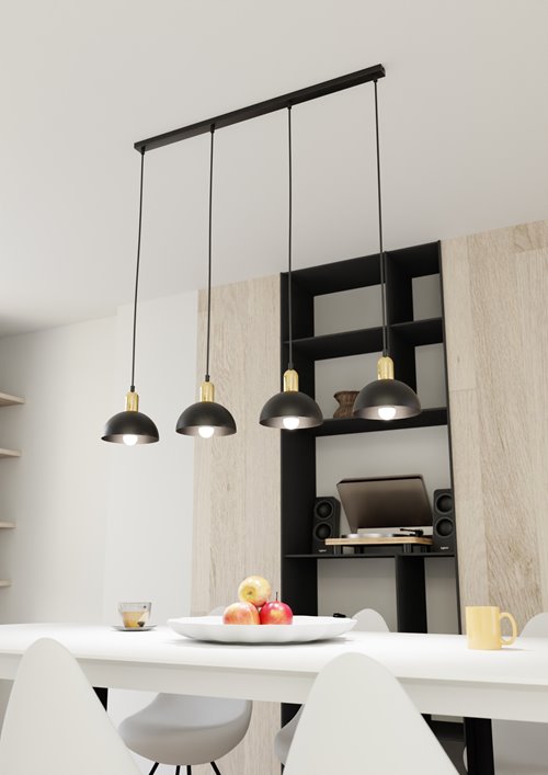 Lampa wisząca MOTO 4 BL, loft, metal, czarna, złota