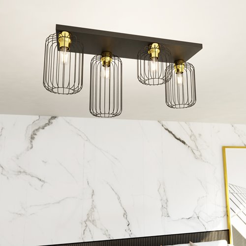 Lampa sufitowa BARN 4 BL GOLD loft, plafon, czarno/złota