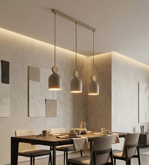 Lampa wisząca MESI 3 MOKKA nowoczesna, beżowa, metal drewno