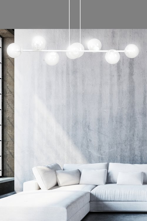 Lampa wisząca ROSSI 8 WH TRANSPARENT nowoczesna klosz biała