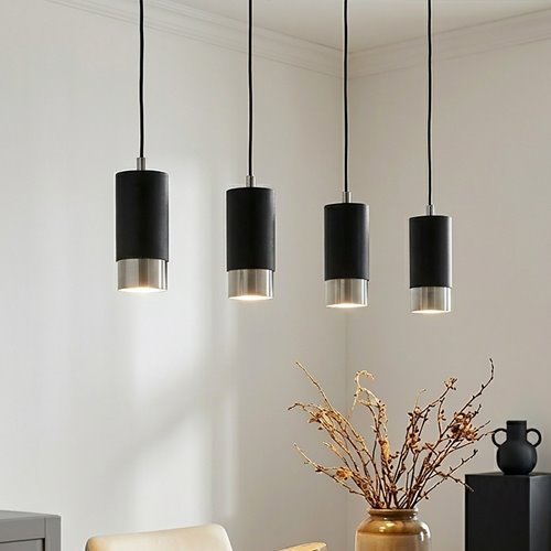Lampa wisząca FUMIKO 4 BL/CHROME tuby, metal, czarny/chrom
