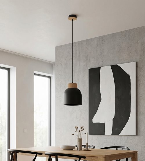 Lampa wisząca VIGO 1 BLACK nowoczesna, czarna, metal, drewno