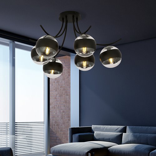 Lampa sufitowa BOSTON 6 BLACK/STRIPE czarna/transparent