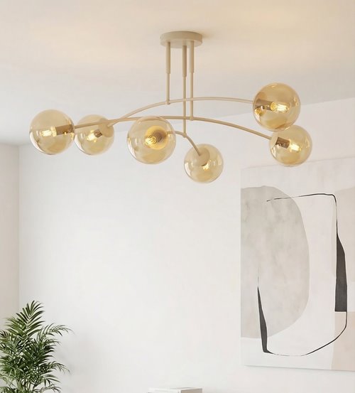 Lampa sufitowa PREGOS 6 MOKKA AMBER klasyczna, klosz, beżowa