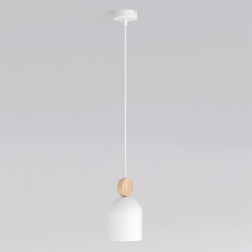 Lampa wisząca MESI 1 WHITE nowoczesna, biała, metal drewno