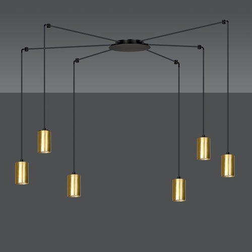 Lampa wisząca TRAKER 6 BL/GOLD nowoczesna pająk czarno/złota