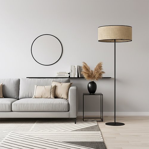 Lampa podłogowa ECO LP1 RATTAN klasyczna, beżowa, abażur