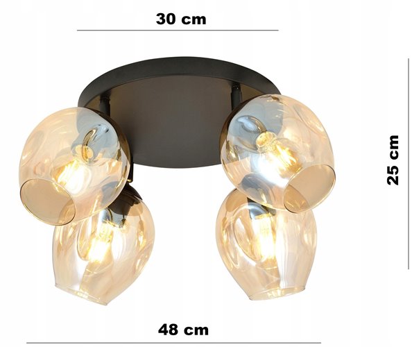 Lampa sufitowa FLOW 4 MIODOWY loft klosz czarna bursztyn