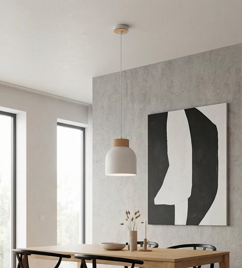 Lampa wisząca VIGO 1 WHITE nowoczesna, biała, metal, drewno