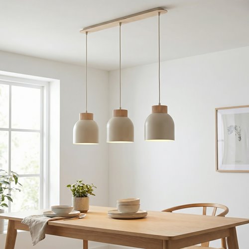 Lampa wisząca VIGO 3 MOKKA nowoczesna, beżowa, metal, drewno