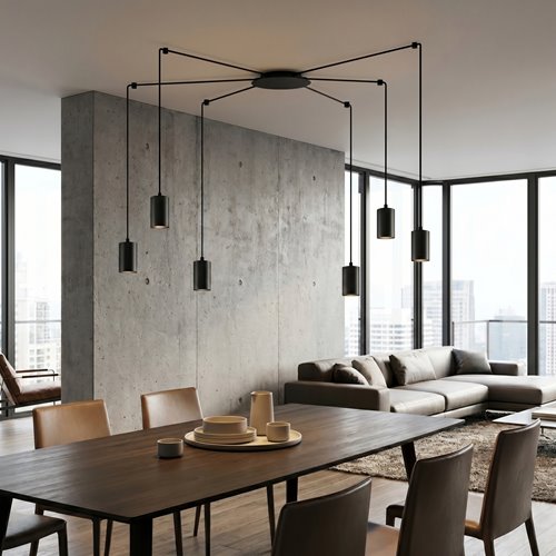 Lampa wisząca TRAKER 6 BL/BLACK nowoczesna, pająk, czarna