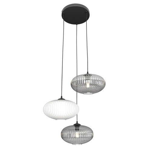 Lampa wisząca COCO 3 BL MIX, duży klosz, biały grafit czarna