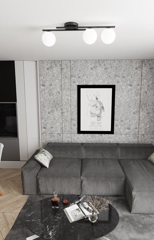 Lampa sufitowa KAIRO 3 BL OPAL plafon, klosz, czarna, biała