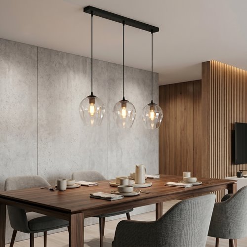 Lampa wisząca ISTAR 3 BL TRANSPARENT loft klosz czarna
