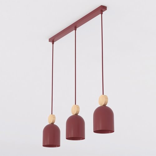 Lampa wisząca MESI 3 BURGUNDY nowoczesna, metal, drewno