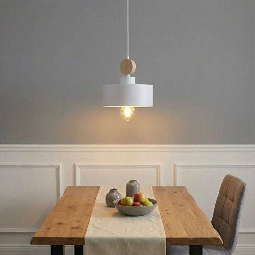 Lampa wisząca TUNISO 1 WHITE skandynawska, drewno, biała