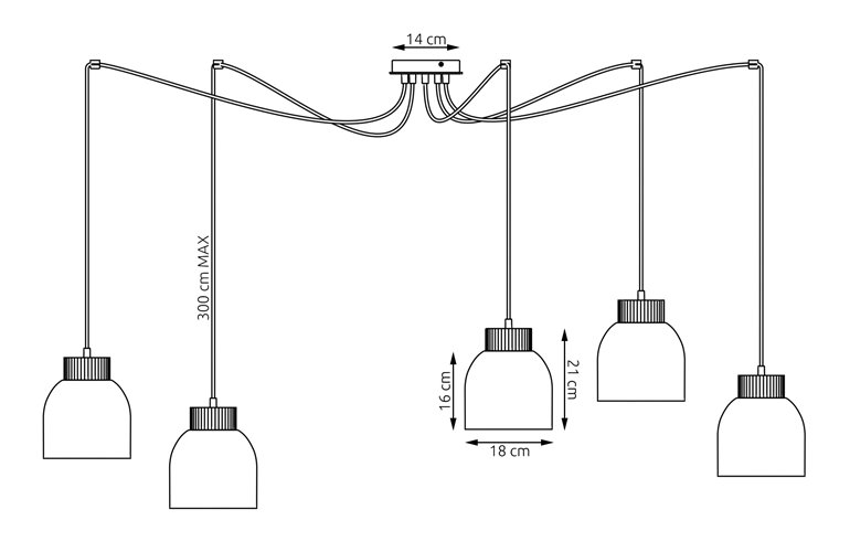 Lampa wisząca KRU 5 BLACK nowoczesna, czarna, metal, pająk