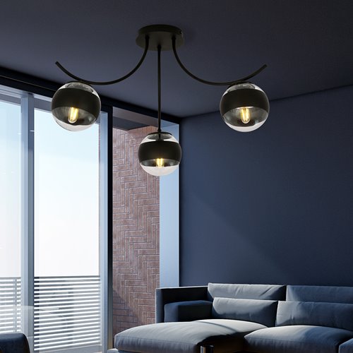 Lampa sufitowa BOSTON 3 BLACK/STRIPE czarna/transparent