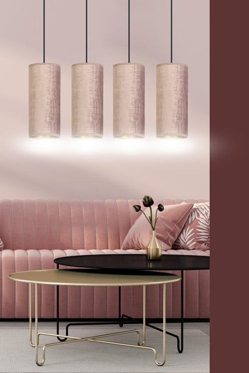 Lampa wisząca BENTE 4 BL ROSE abażur welur różowy