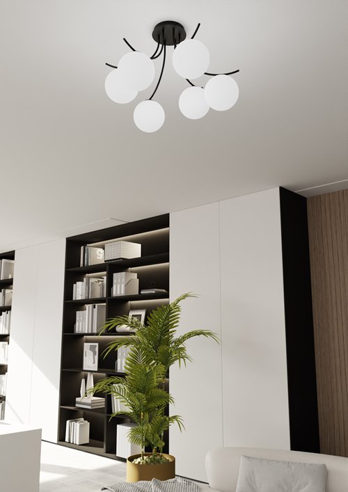 Lampa sufitowa BOSTON 6 BLACK/OPAL nowoczesna czarna/biała