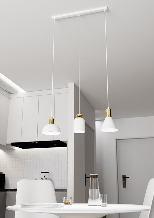 Lampa wisząca FOX 3 WH, loft, biały, złoty