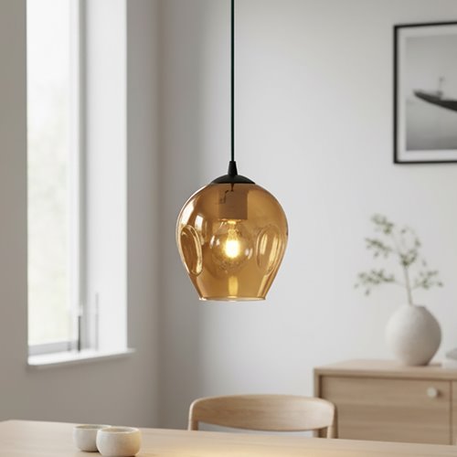 Lampa wisząca ISTAR 1 BL MIODOWY loft klosz bursztyn czarna
