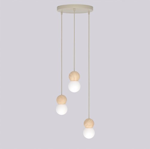 Lampa wisząca LOOP 3 MOKKA nowoczesna, beż, drewno, klosz