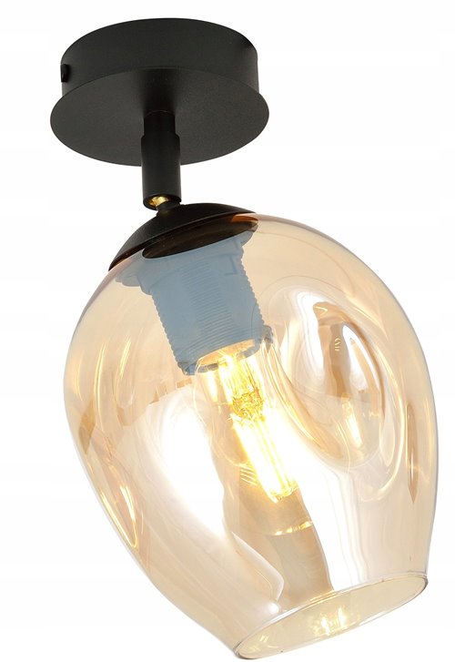 Lampa sufitowa FLOW 1 BL MIODOWY loft klosz czarna bursztyn