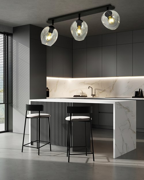 Lampa sufitowa FLOW 3 BL TRANSPARENT loft klosz czarna