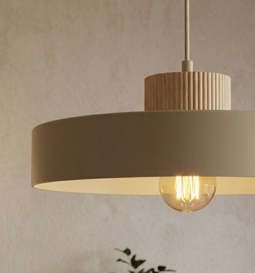 Lampa wisząca KIVI 1L MOKKA nowoczesna, beżowa, metal drewno
