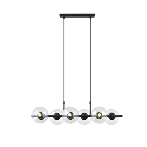 Lampa wisząca RORY 6 BLACK/TRANSPARENT loft, czarna, klosz