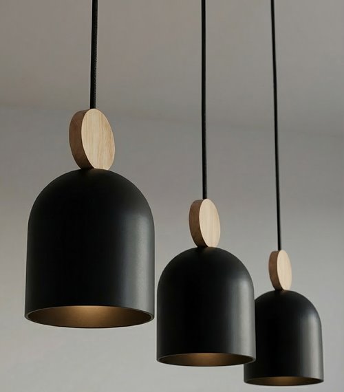 Lampa wisząca MESI 3 BLACK nowoczesna, czarna, metal drewno