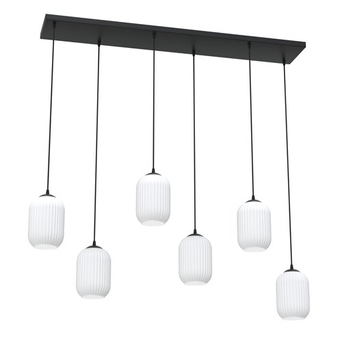 Lampa wisząca VERDI 6 BL OPAL klosz, biały, czarna