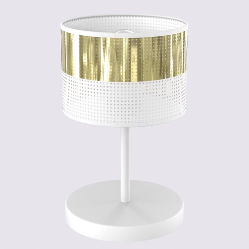 Lampka nocna LUX LN1 WH GOLD abażur, biała, złota, klasyczna