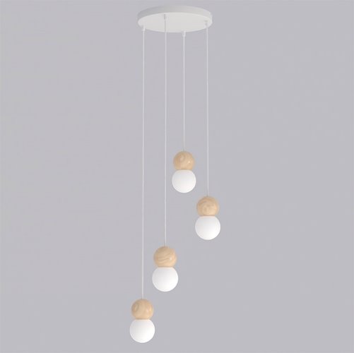 Lampa wisząca LOOP 4 WHITE nowoczesna, biała, drewno, klosz