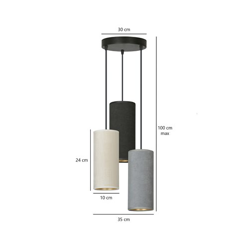 Lampa wisząca BENTE 3 BL PREMIUM MIX abażur welur kolor