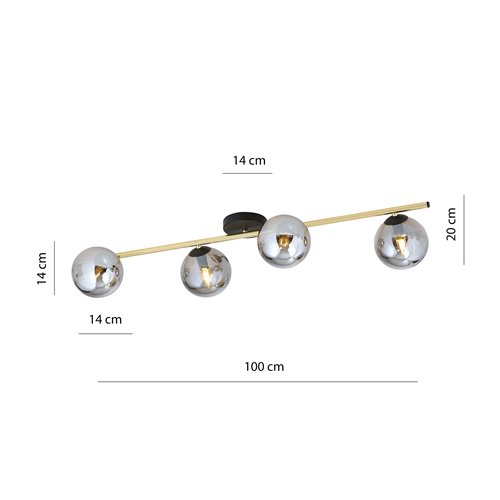 Lampa sufitowa SPLENDI 4 BL GRAFI plafon czarna/złota/grafit