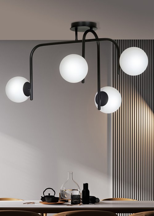 Lampa sufitowa KALF 4B BLACK klasyczna, klosz, czarno/biała