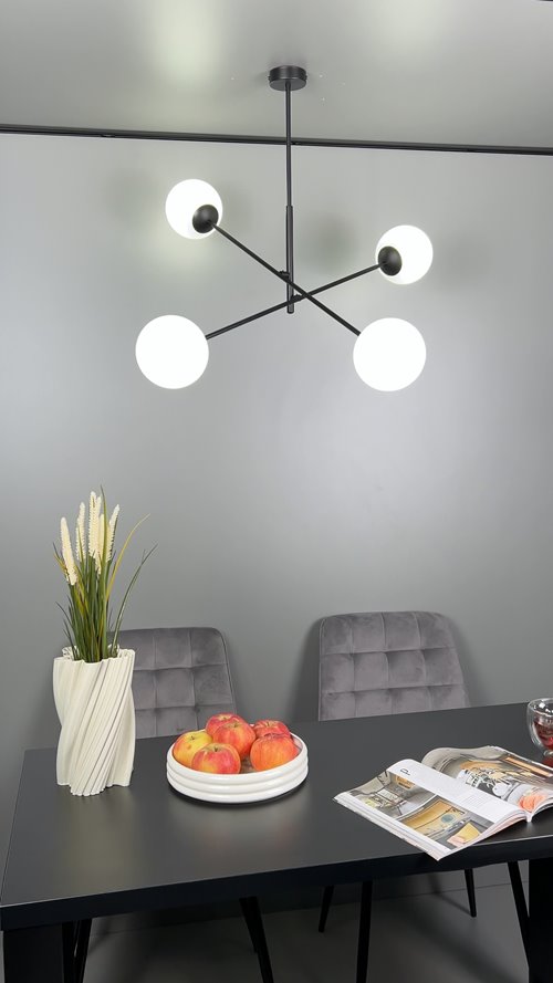 Żyrandol LINEAR 4 BLACK/OPAL minimalistyczny, loft, czarny