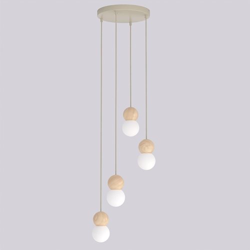 Lampa wisząca LOOP 4 MOKKA nowoczesna, beż, drewno, klosz