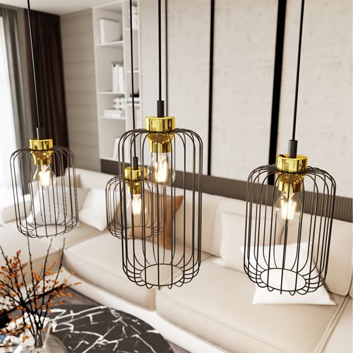 Lampa wisząca VANDER 4 BL GOLD loft nowoczesna czarno/złota