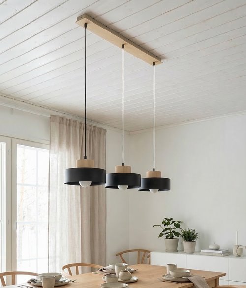 Lampa wisząca KIVI 3 BLACK nowoczesna, czarna, metal drewno