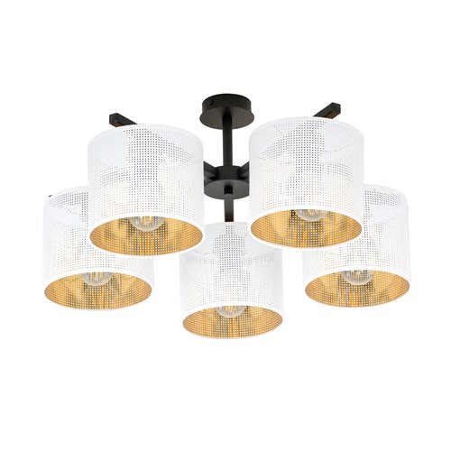Żyrandol JORDAN 5 WHITE/GOLD abażury czarny/biały/złoty