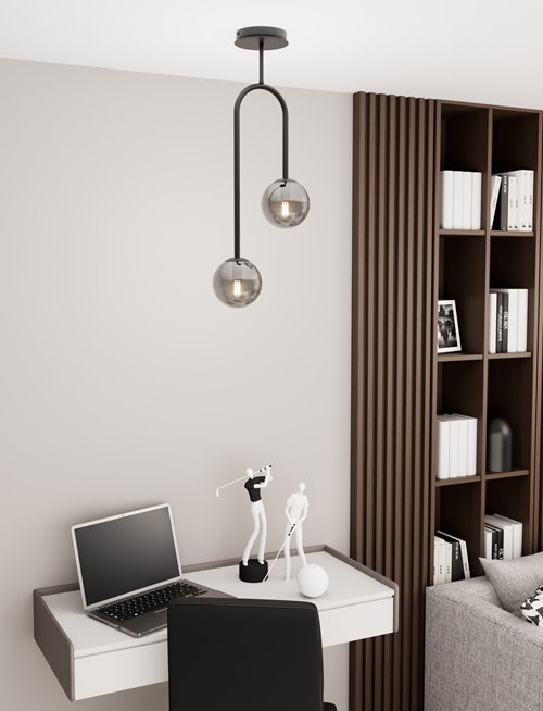 Lampa wisząca ATRIA 2 BL GRAFIT, design, klosz, biały czarny
