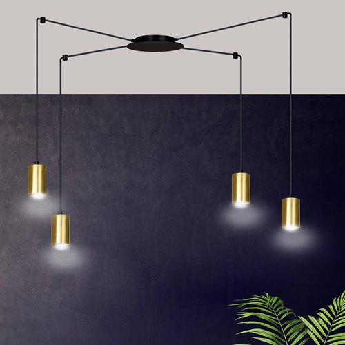 Lampa wisząca TRAKER 4 BL/GOLD nowoczesna pająk czarno/złota