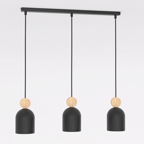 Lampa wisząca MESI 3 BLACK nowoczesna, czarna, metal drewno
