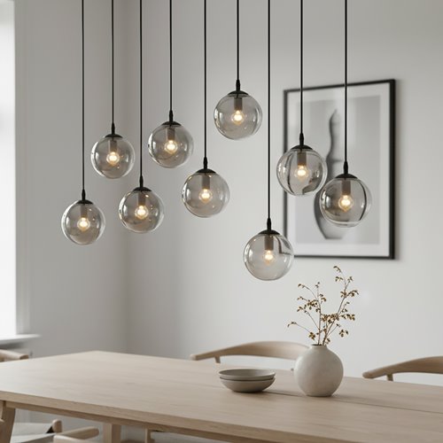 Lampa wisząca COSMO 9 BL GRAFIT loft, klosze grafit, czarna